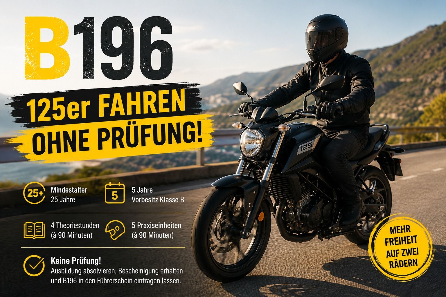 B196 – 125er fahren ohne Prüfung, Fahrschule Jens Stoll Karlsruhe